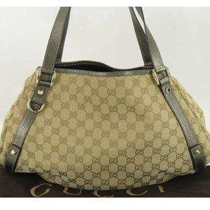 GUCCI GG CANVAS LEATHER HAND BAG TOTE BAG EY566